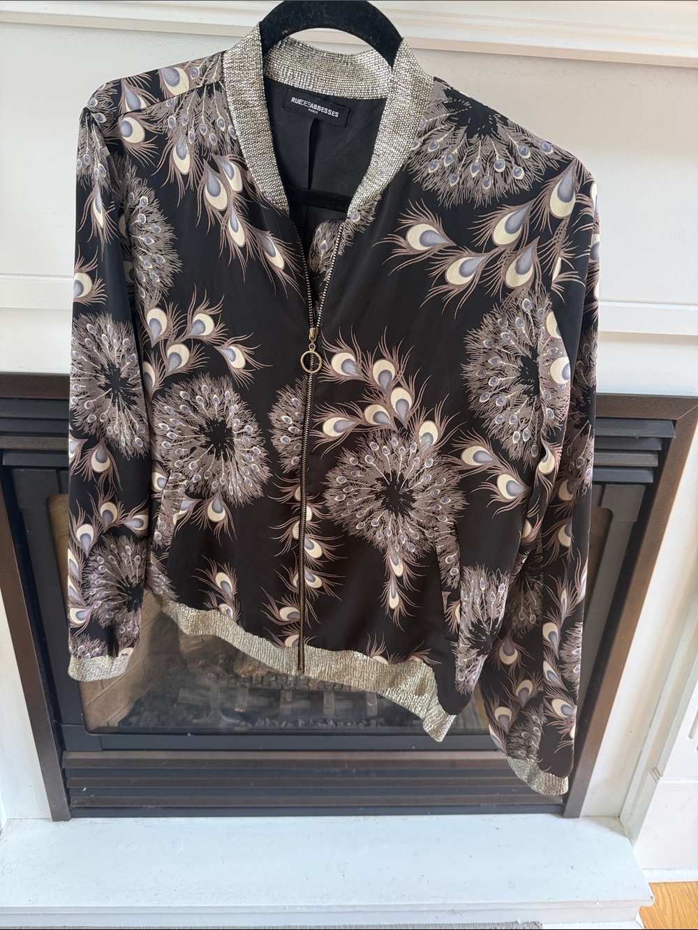 RueDesAbbesses light weight Embellished Black Bomber Jacket with Metallic Trim